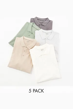 ASOS 5 pack pique polos in multiple colors