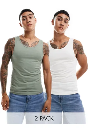 ASOS 2-pack muscle tank tops in cream and mid green