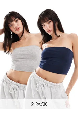 ASOS Ultimate cropped bandeau top 2 pack in heather gray and navy