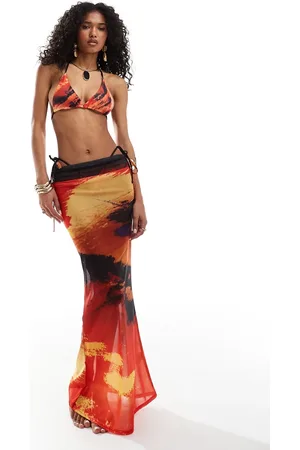 Murci Mesh beach maxi skirt in red lava print - part of a set