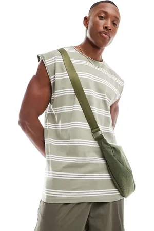 Brave Soul Raw edge striped tank in washed sage & white