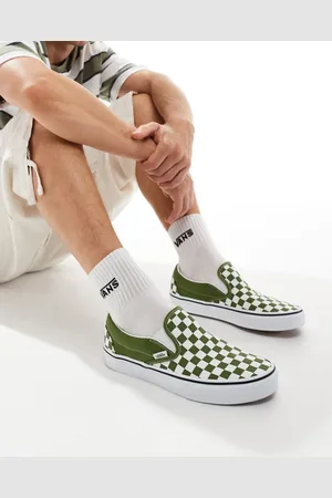 Vans Classic Slip-on checkerboard sneakers in khaki and white