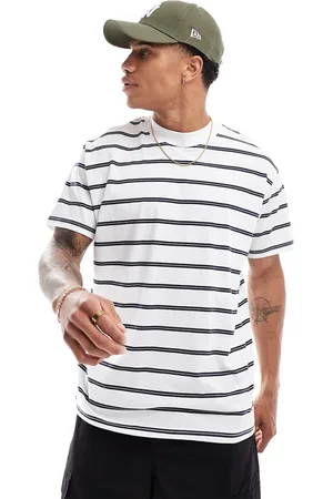 Brave Soul Oversized high neck striped T-shirt in & navy