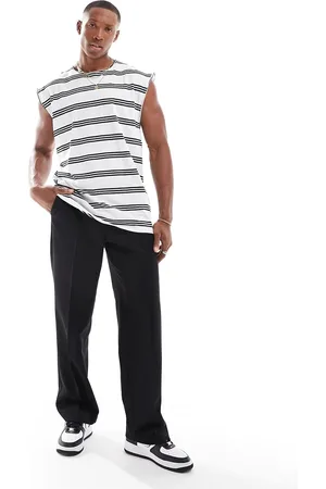 Brave Soul Raw edge striped tank in & black