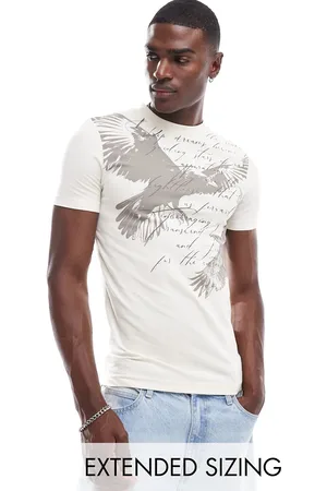 ASOS Muscle fit t-shirt in off with grunge front print