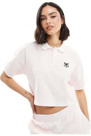 Miss Selfridge Short sleeve cropped tennis polo top in pink - part of a set
