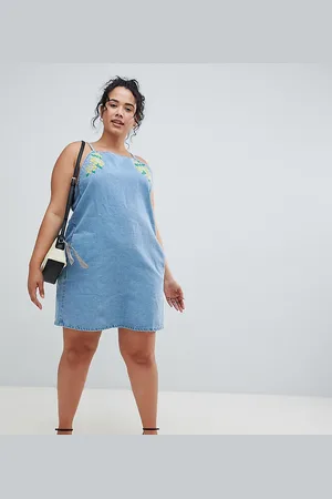 Influence Floral Embroidered Denim Shift Dress
