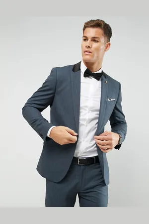 Farah Skinny Suit Jacket In Melange With Satin Collar