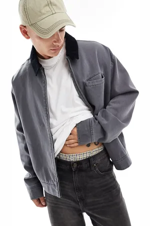 ASOS Oversized washed harrington jacket with cord collar in