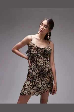 Topshop Sheer drape mini dress in cheetah