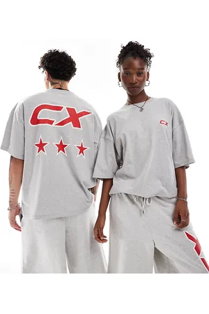 COLLUSION Unisex boxy skater fit T-shirt in heather with red print - part of a set