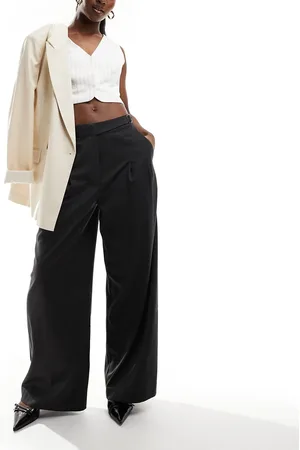 ASOS Tailored wide leg pants with asymmetric buckle detail in gray stripe