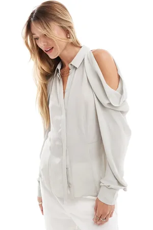 ASOS Cold shoulder long sleeve blouse in light