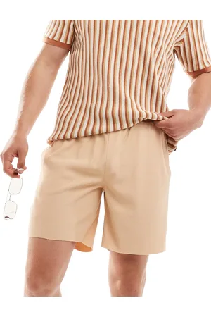Only & Sons Plisse pull on shorts in beige