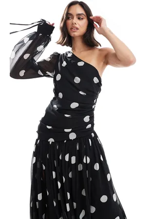 ASOS One-shoulder long balloon sleeve maxi dress in dot