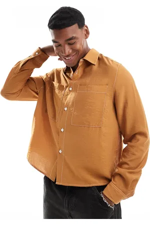 ASOS Boxy shirt with long sleeves and contrast stitch in burnt