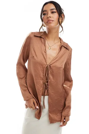 ASOS Crinkle tie front long line top in rust