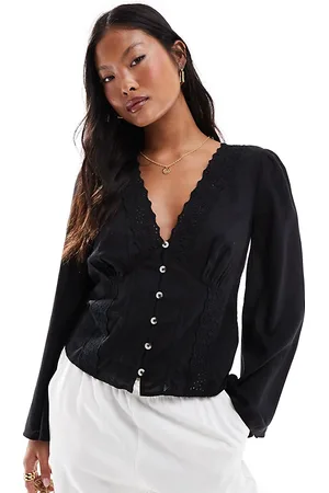 ASOS Petite lace insert button down top in