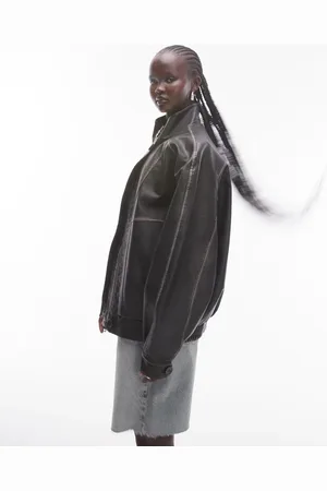 Topshop Faux leather oversized bomber jacket in