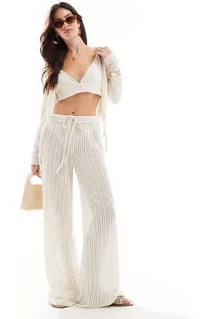 ASOS Ladder texture wide leg pants in stone - part of a set