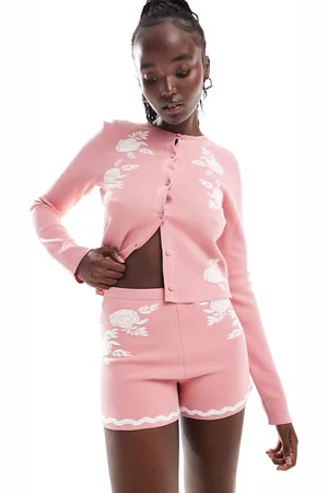 ASOS Knit shorts with floral jacquard pattern in Dusty Pink - part of a set
