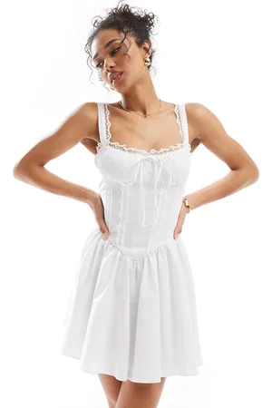 Miss Selfridge Poplin lace trim corset mini dress in