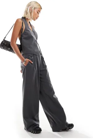 COLLUSION Tailored wide leg pants with elastic waistband in charcoal - part of a set
