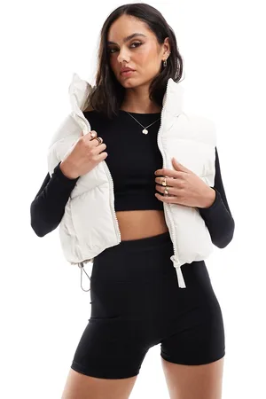 Bershka Nylon cropped boxy vest in ecru