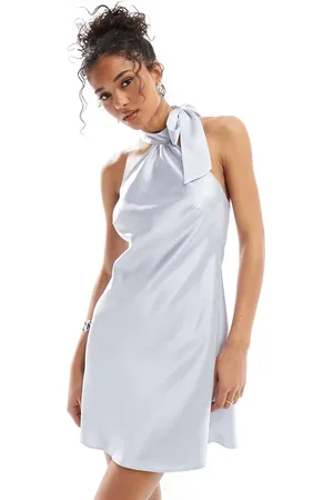 Miss Selfridge Satin halter neck mini dress in sky blue