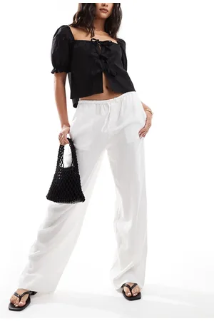 MANGO Linen straight leg relaxed pants in