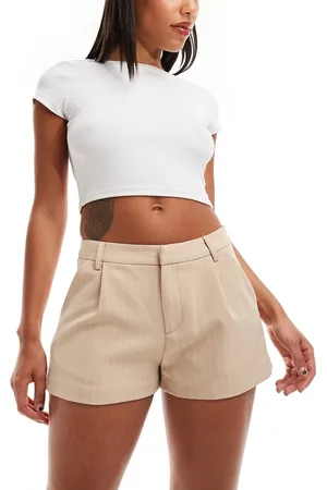Miss Selfridge Tailored boxy hot pants in beige pinstripe