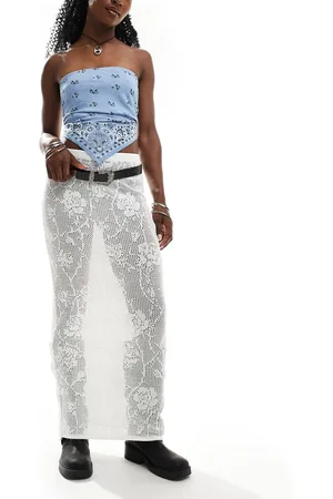 ASOS Sheer floral lace knit maxi skirt in ivory
