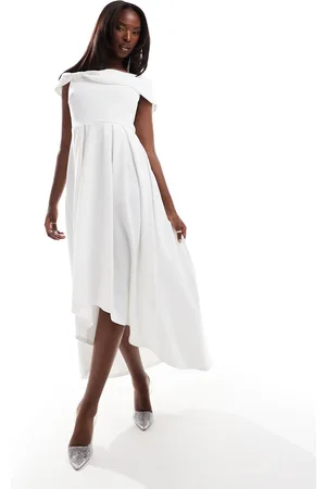 True Violet Bardot midaxi prom dress in cream