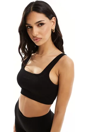ASOS Icon mid impact seamless ribbed sports bra with square neck in