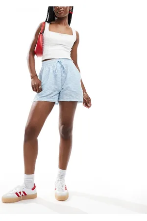 ASOS Seersucker tie waist shorts in blue & white stripe
