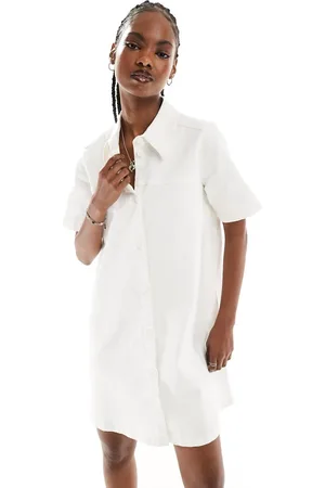 Monki Short sleeve button up collar mini shirt dress in