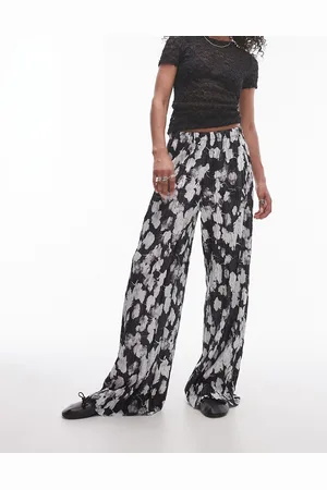 Topshop Blurred floral crinkle plisse wide leg pants in mono