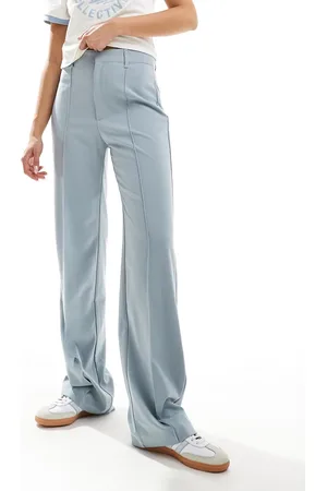 Pull&Bear High rise tailored straight leg pants in pale blue