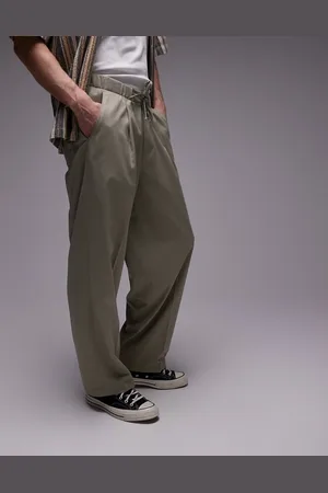 Topman Wide leg sweatpants with elastic tie waist in khaki