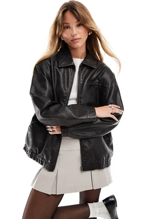 ASOS Leather look top collar jacket in