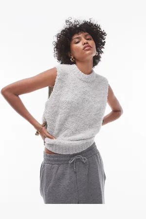 Topshop Knitted crew boucle tank top in light