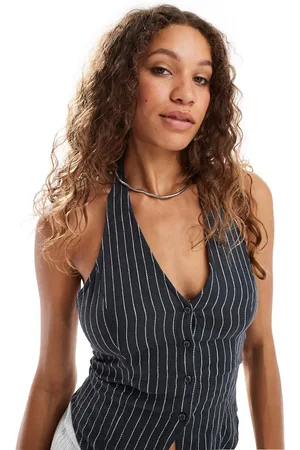 Weekday Nadja linen blend halterneck vest in pinstripe