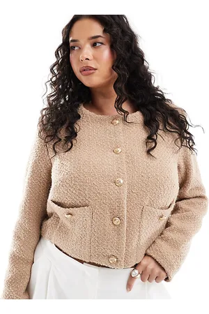 4th & Reckless Exclusive boucle gold button through cropped jacket in camel