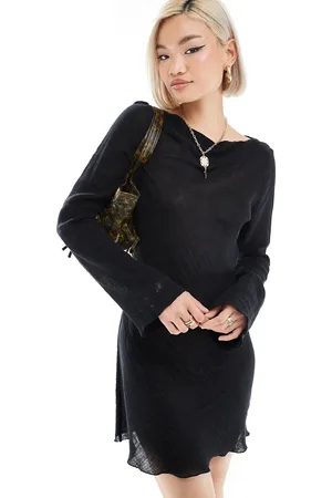 Weekday Ginko linen blend long sleeve mini dress in