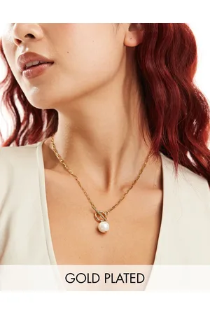 LOST SOULS Stainless steel t-bar with pearl pendant necklace in 18k plated
