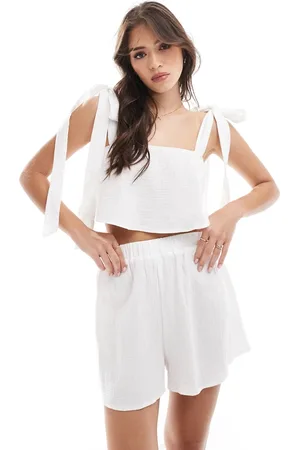 Six Stories Bow shoulder cami and shorts pajama set in ivory