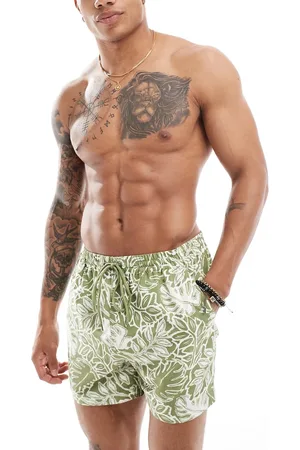 South Beach Leaf print swim shorts in olive