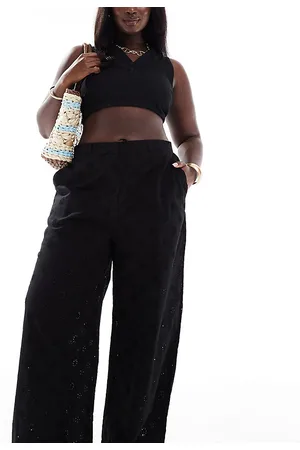 ASOS ASOS DESIGN Curve wide leg broderie dad pants in