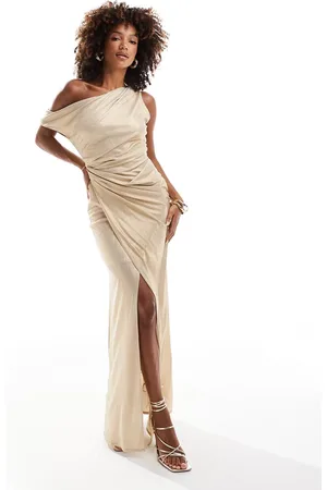 ASOS Off shoulder draped maxi dress in metallic