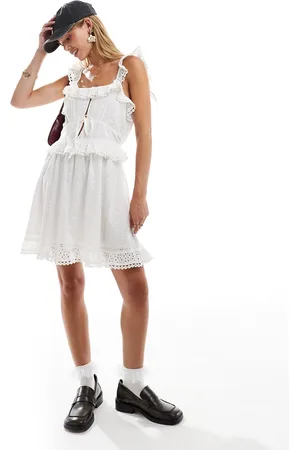 Miss Selfridge Broderie ruffle detail strappy mini sundress in ivory